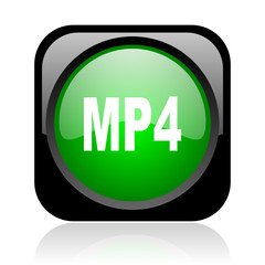 mp4 black and green square web glossy icon