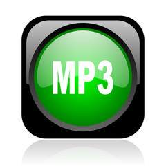mp3 black and green square web glossy icon