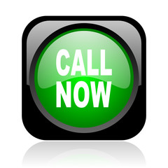 call now black and green square web glossy icon