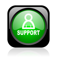 support black and green square web glossy icon