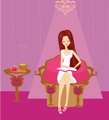 Illustration of a Girl Reading a book