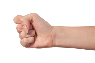 Female hand with a clenched fist isolated