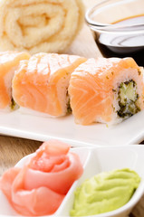 Philadelphia roll sushi on a white plate
