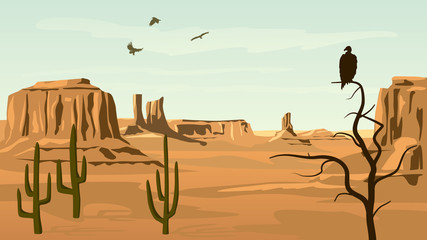 Fototapeta na wymiar Horizontal cartoon illustration of prairie wild west.