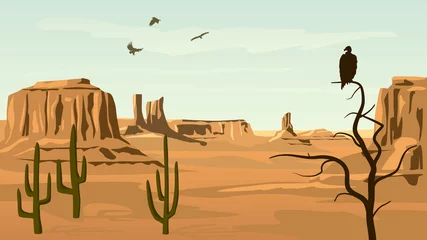 Foto op Plexiglas Horizontal cartoon illustration of prairie wild west. © vertyr
