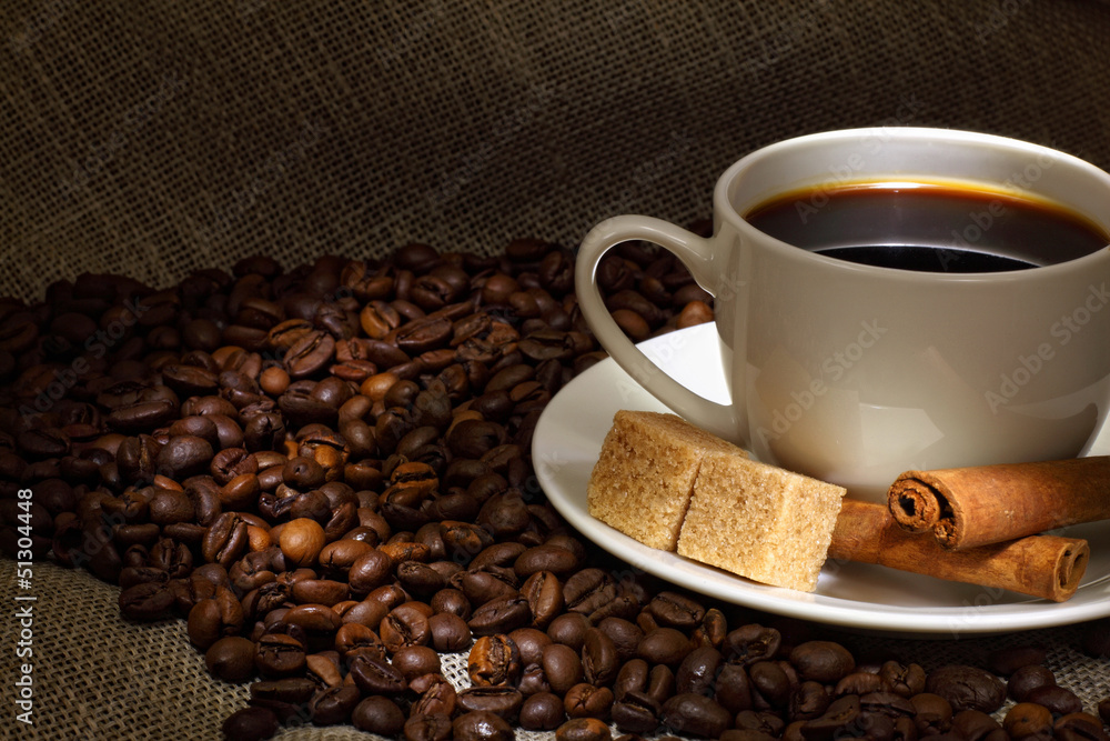 Sticker coffee beans and white cup