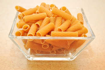 A Glass Bowl with Wheat Rigatoni