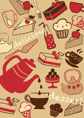 Set cakes and sweets, vector illustration