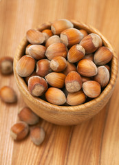 hazelnuts in a wooden bowl