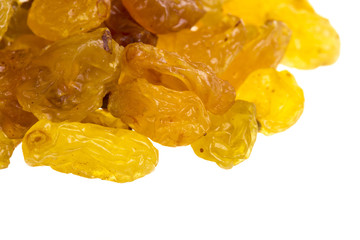 Golden raisins over white