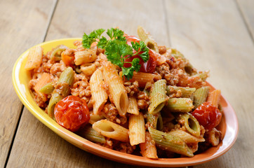 Pasta penne with bolognese