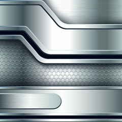 Abstract background, metallic silver banners