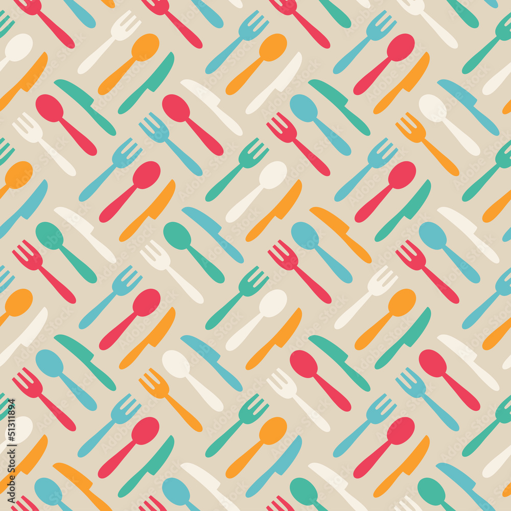 Poster kitchen patternseamless cute pattern with color kitchen items