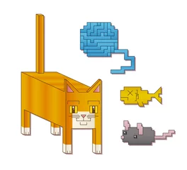 Plaid mouton avec motif Pixels Chat carré