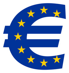 Euro with EU flag, Currency filled on a white background, isolat