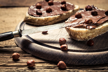 Closeup of sandwich with peanut butter