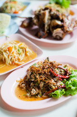 Spicy pork salad with vegetables