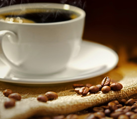 Coffee cup and beans