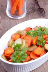 Close up plate with baked potatoes