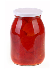 Glass jar of hot tomato sauce