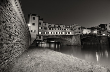 Ponte Vecchio over Arno River, Florence, Italy. Beautiful upward