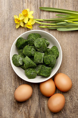 Bowl of frozen spinach