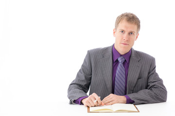 a young businessman on white background