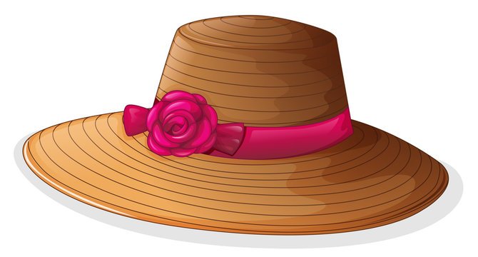 A brown hat with a pink ribbon