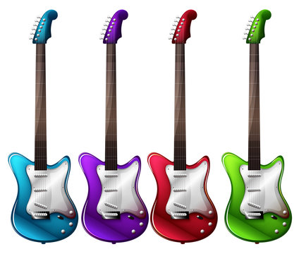 Four colorful electric guitars