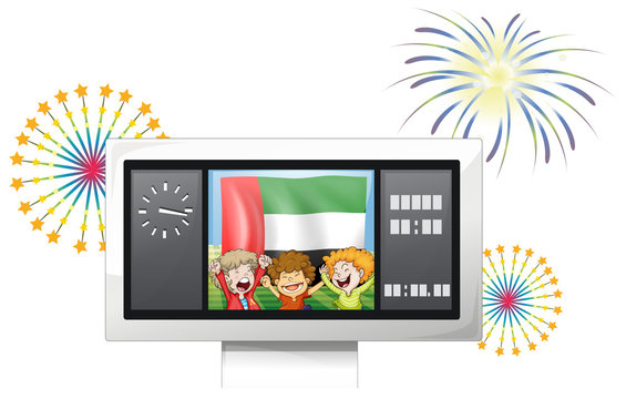 The UAE flag and kids inside the timeboard