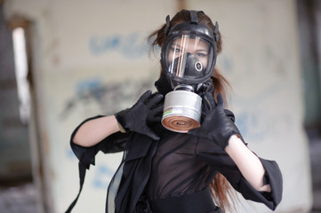 Girl in gas mask