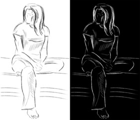 Sketch of sitting young woman