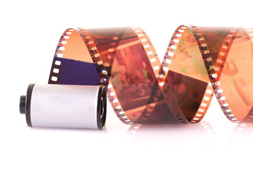 Close up image of an old 35 mm negative film strip