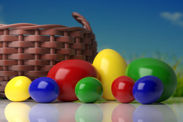 Пасхальные яйца и корзина