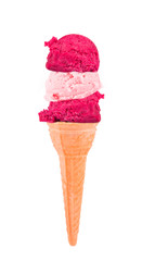 Srawberry ice creams with cone and fruits on white background 