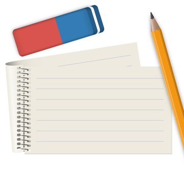 Block mit Bleistift und Radiergummi