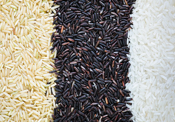 Background of brown, purple and white rice