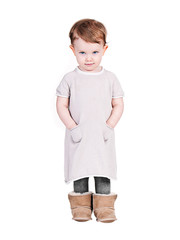 Cute Infant in Dress on White Background