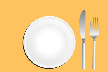 dish, knife. and fork