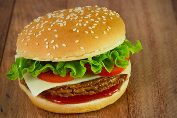 burger with cheese and lettuce