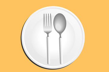 dish, spoon. and fork