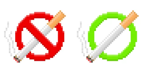 Rideaux velours Pixels Pixel panneaux non-fumeurs et zones fumeurs. Illustration vectorielle.