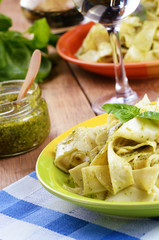 Pasta pesto closeup