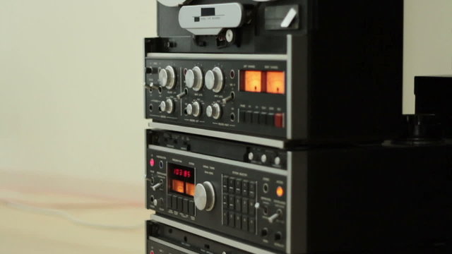 Retro Audio tape recorder, tilt shot, slow motion