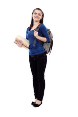 Student girl with backpack and books