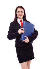 Businesswoman holding a blue briefcase