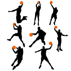 set basketball player in action with ball