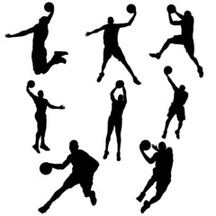 set basketball player in action with ball - obrazy, fototapety, plakaty