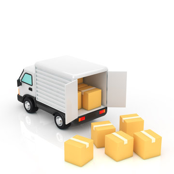 A truck and cardboard box