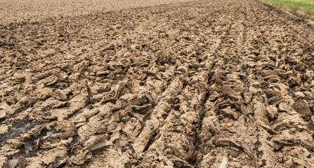 Plowed farmland after slurry injection ready for sowing